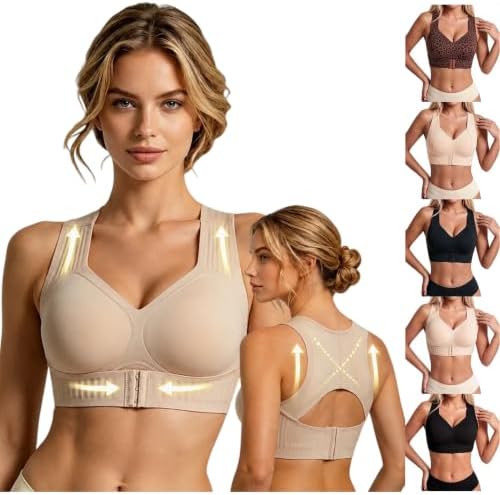 Posture Corrector Bra for Women Front Closure Cross Back Wireless Bras Seamless Full Support Push Up Bralette