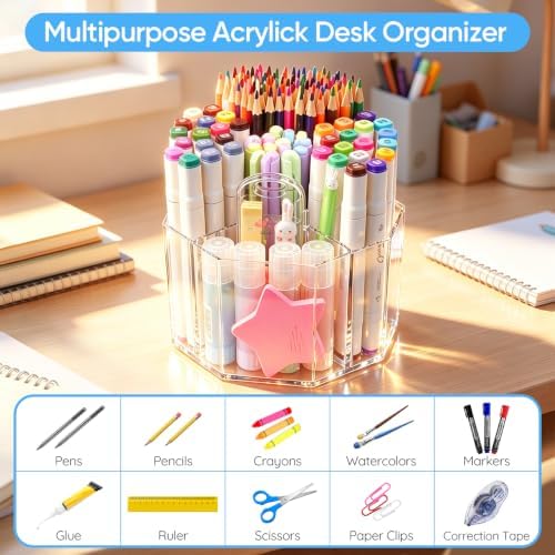 JIKIOU 430pcs Acrylic Pencil Holder Marker Organizer 360-Degree Rotating
