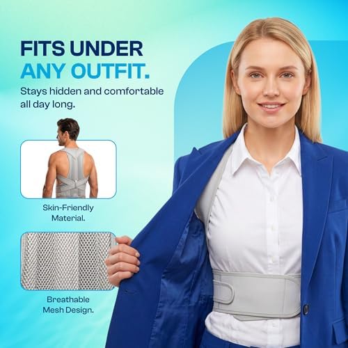 Adjustable Posture Corrector Back Brace for Men & Women – Upper Back & Shoulder Support Breathable Design with Removable Under-Arm Sweat Pads, Discreet Fit.