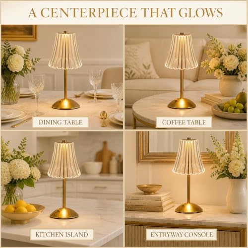 Small Cute Cordless Table Lamp Rechargeable for Kichen Countertop Gold