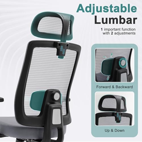 Ergonomic Office Chair, 330LBS Computer Chairs High Back with Adjustable Lumbar Support, Breathable Mesh Desk Chair Ergonomic with Thickened Cushion, Comfy Home Office Desk Chair, Gray