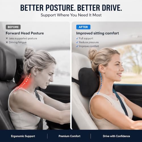 2 PCS Car Pillow for Driving Seat Soft Suede Headrest Neck & Lumbar Support