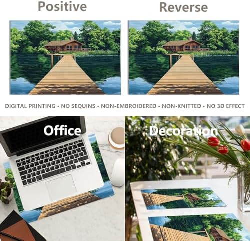 Peaceful Retreat Wooden Structure Linen Placemats, Water Body Lush Foliage Table Mats for Table Washable Heat Insulation Thick Dining Mat, Indoor/Outdoor 12X18 in 6 Pcs