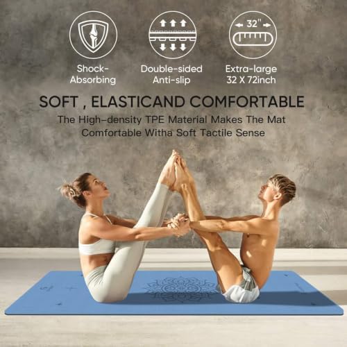 Gruper Yoga Mat Non Slip, TPE Extra Wide Yoga Mat with Alignment Mark