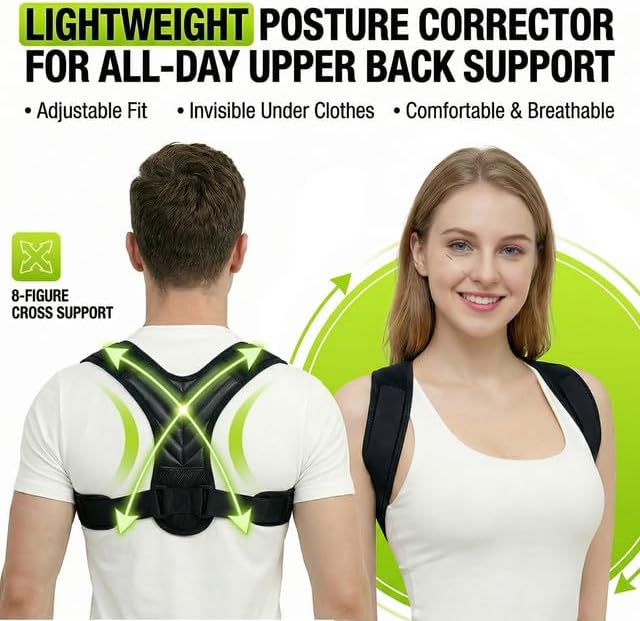 Posture Corrector for Women & Men, Adjustable Back Support Brace with Y-Shape, Lightweight Shoulder Straightener for Sitting, Desk Work & Daily Wear, Helps Improve Slouching & Alignment (Medium)
