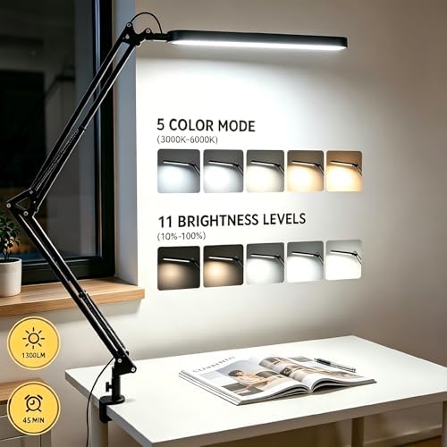 SKYLEO Desk Lamp for Home Office, Eye Comfortable LED Desk Light for Long Hours, Adjustable Swing Arm with Memory Function, Black