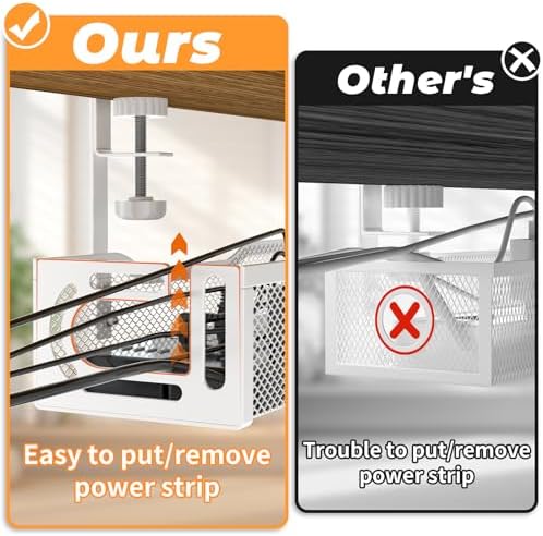 Under Desk Cable Management Tray, No Drill Steel Desk Cable Organizers, Wire Management Tray Cable Management Rack (24.4" Length-White)