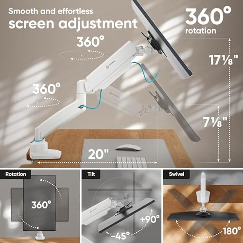 ONKRON Single Monitor Arm 13-32 Inch, 22 lbs, VESA 75x75-100x100, White
