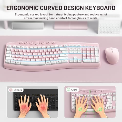 Wireless Keyboard and Mouse Combo Silent Ergonomic Curved Design for Office