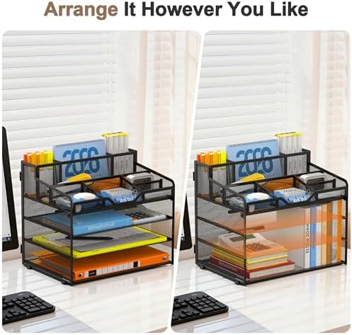 Docnest 4 Tier Mesh Desk Organizer with Letter Tray & Paper Sorter, Black