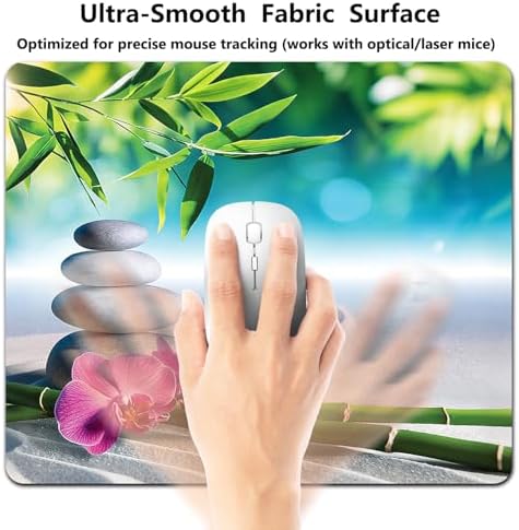 9.5x7.9 Inch Office/Gaming Mouse Pad, Zen Meditation Garden Orchid & Bamboo Spa Stone Relaxation, Cute Anti-Slip Mat for Desk Decor