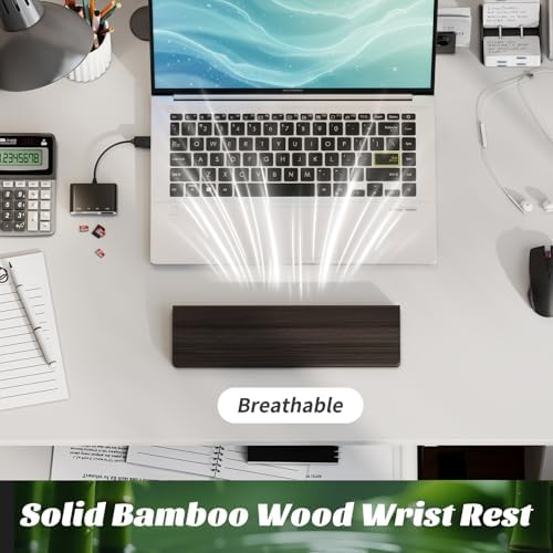 Wooden Wrist Rest, 11.8-inch Length and 22mm Thickness for Small Keyboard, Bamboo Wood Palm Rest, Ergonomic Design for Mechanical Gaming Keyboard