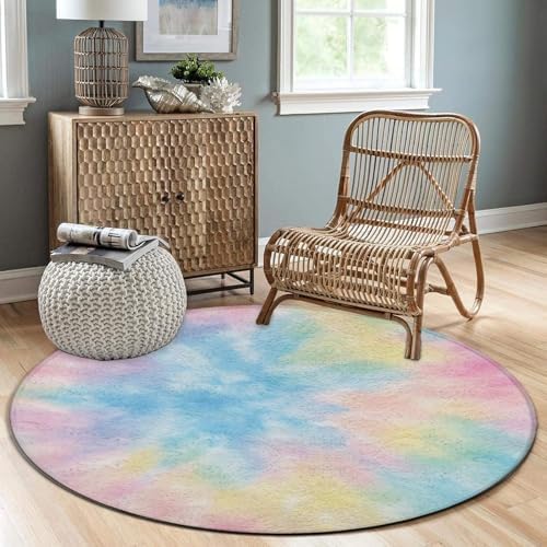 Fashion Round Area Rug Large Non Slip Carpet Unisex Home Decor Mat Pink Rainbow Tie Dye
