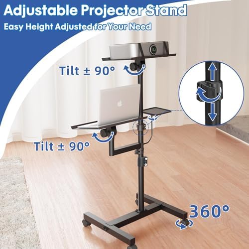 Projector Stand, 2 Shelves Mobile Laptop Cart with Adjustable 47" Height