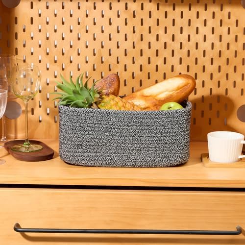 MiniArk Small Storage Baskets for Organizing | Closet Organizer Bins | Shelf Toy Basket | Woven Rope Baskets | Cube Decorative Box | Shallow Basket | 13x8.5x5.1” | 3 Packs Dark Gray