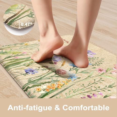 KIMODE Anti Fatigue Kitchen Mats for Floor,Farmhouse Brown Kitchen Rugs Set