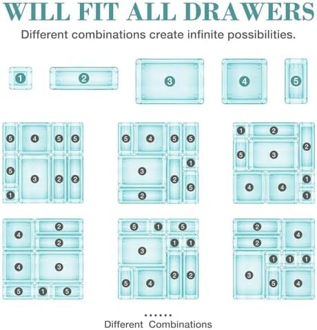 23 PCS Drawer Organizer Set, 5 Size Bathroom and kitchen organizer Trays