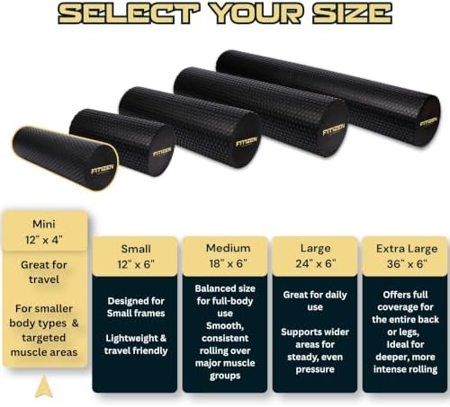 Foam Roller for Muscle Massage, Stiff Back Pain Relief, Physical Therapy, Deep Tissue, Exercise Equipment for Home Gym, Stress, Yoga, Pilates for the Fit Citizen (Black, Mini 12 x 4 Inches)