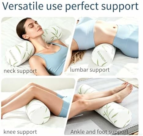 Cervical Neck Roll Pillow – Memory Foam Bolster Pillow for Neck & Back Support, Ergonomic Cylinder Pillow with Washable Cover for Side Sleepers, Lumbar, Knee & Leg Support