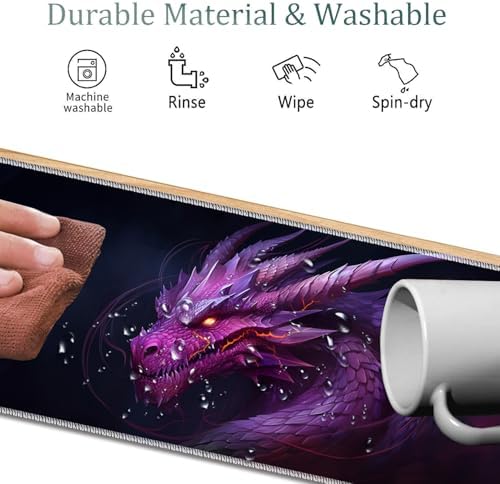 4 in 1 Mouse Pad Combo, Large Gaming Mouse Pad + Keyboard Wrist Support + Mouse Wrist Rest + Coaster, Table Pad 31.5 "x 11.8" with Memory Foam Ergonomic Wrist Pad Set, Flame Eyes Purple Dragon