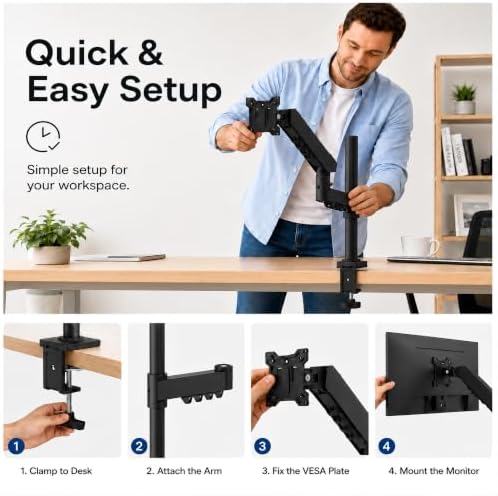 Long Reach Monitor Arm, Single Arm Monitor Mount, 17-32 Inch, VESA