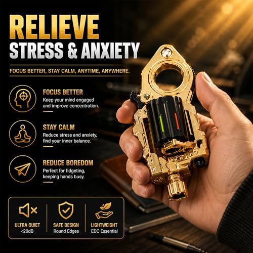 Metal Fidget Toys Gun for Adults: EDC Stress Relief Fidget Spinner Toy, 5 in 1 Mini Cool Fidgets Guns with Slider & Finger Ring for Men (JJ007 - Gold)
