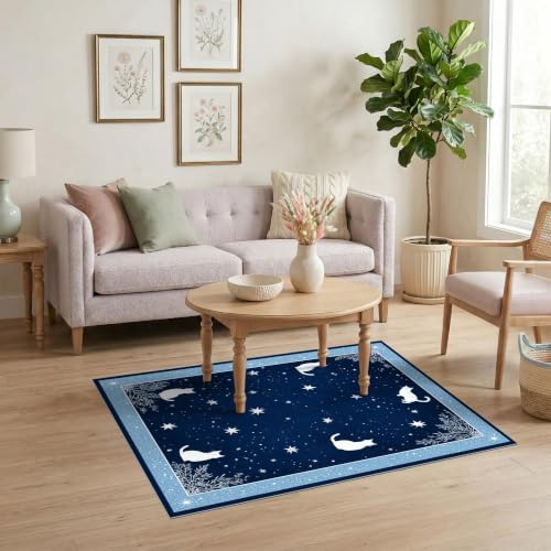 4'x6' Midnight Blue Cat Starry Design Ultra-Soft Area Rug