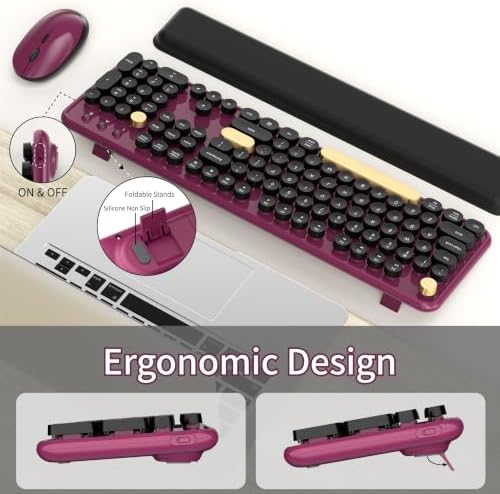 Wireless Computer Keyboard and Mouse Combos, Burgundy-Black