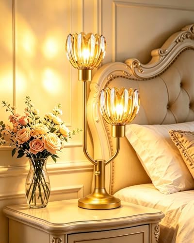 Mid Century Modern Table Lamp Dimmable Amber Glass Vintage Lamp