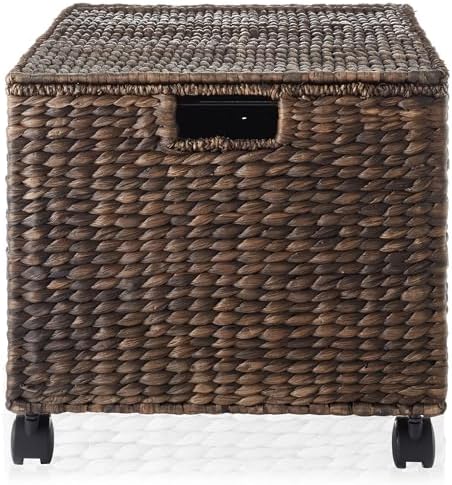 Casafield Rolling Filing Cabinet, Espresso Dark Brown - Water Hyacinth File Organizer with Lid and Wheels, Home Office Storage for Hanging Folders