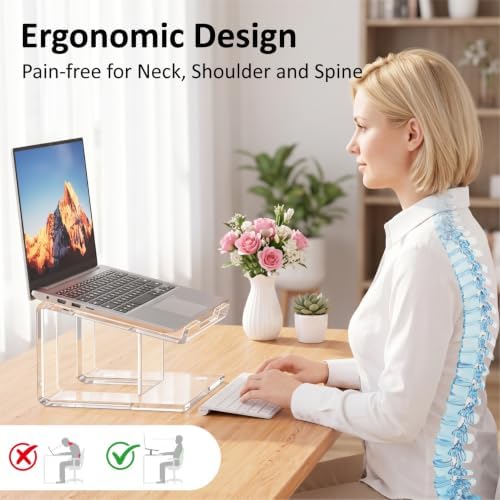 FUCDTEFC Acrylic Laptop Stand for Desk, Laptop Riser for 10-15.6 Inch Laptops, Ergonomic Computer Stand Holder Compatible with Macbooks and Notebooks- Clear