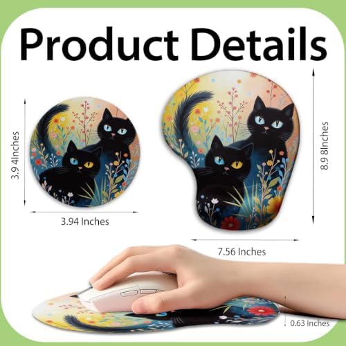 iRudyard 2Pcs Rubber Coasters Washable Mouse Pad Wrist Support Pu Black Cat
