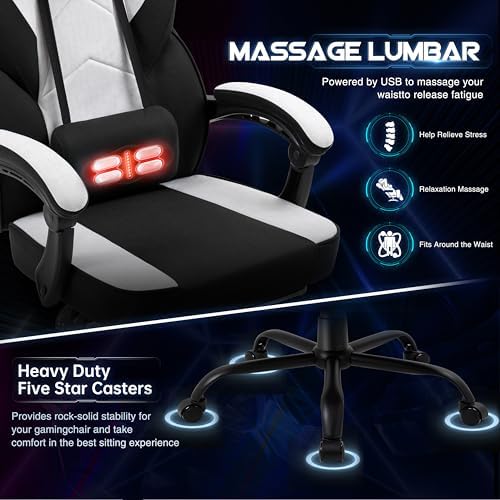 Gaming Chair for Adults with Footrest & Massage Lumbar Support, Ergonomic High Back Gamer Chair, Adjustable Swivel Computer Gaming Chairs with Headrest and Linkage Armrests,Black