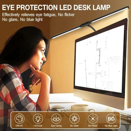 LED Desk Lamp for Home Office Eye-Caring Monitor Tablelamp with Clamp Color Changing Dimmable with Flexible Gooseneck Doublehead,Black