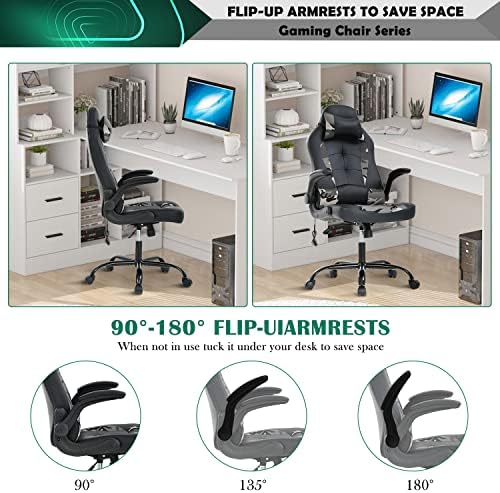 Massage Gaming Chair, PU Leather Gaming Chairs for Adults, Comfy Office Chair Ergonomic Desk Chair Computer Chair with Flip Up Arms, Swivel Reclining Gamer Chair, Height & Backrest Adjustable, Camo