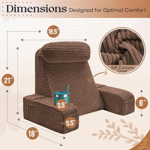 Reading Pillow/Backrest Pillow with Arms, Cup Holder & Phone Pocket