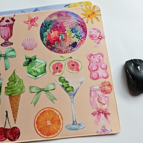 Cute Pink Boho Pastel Desk Mat Colorful Desk Mat for Keyboard and Mouse XXL Large Mouse Pad Desk Pad Mat Floral Cozy Aesthetic Desk Decor for Women Girl Teacher