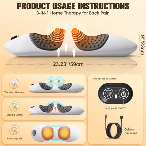 FunBy Lumbar Support Pillow,Triple Fusion Massager for Sciatica LightGray