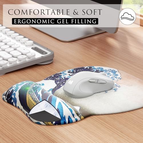MROCO Ergonomic Mouse Pad with Gel Wrist Rest, 9.4 x 8.1 in, Great Wave