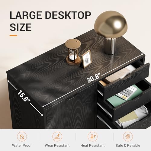 DEVAISE 5-Drawer Wood Drawer Cabinet, Office Storage Cabinet, Black