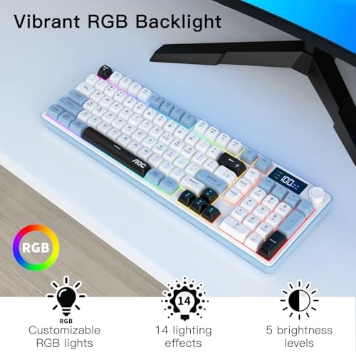 AOC GK210 Wireless Gaming Keyboard with Display & Knob, Tri-Mode BT5.0/2.4GHz/Wired Connectivity RGB Backlit Keyboard with Number Pad, 98-Key Layout, 26-Key Anti-Ghosting, Compatible for Mac, Windows