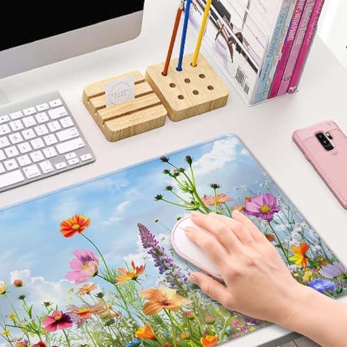 Flowers in Garden Large Gaming Mouse Pad Keyboard Desk Pad Extended Mouse Pad Gaming Office Decor, PC Laptop Mouse Pads Large (31.5x151.8 in) with Stitched Edges Non-Slip Base Mousepad XL