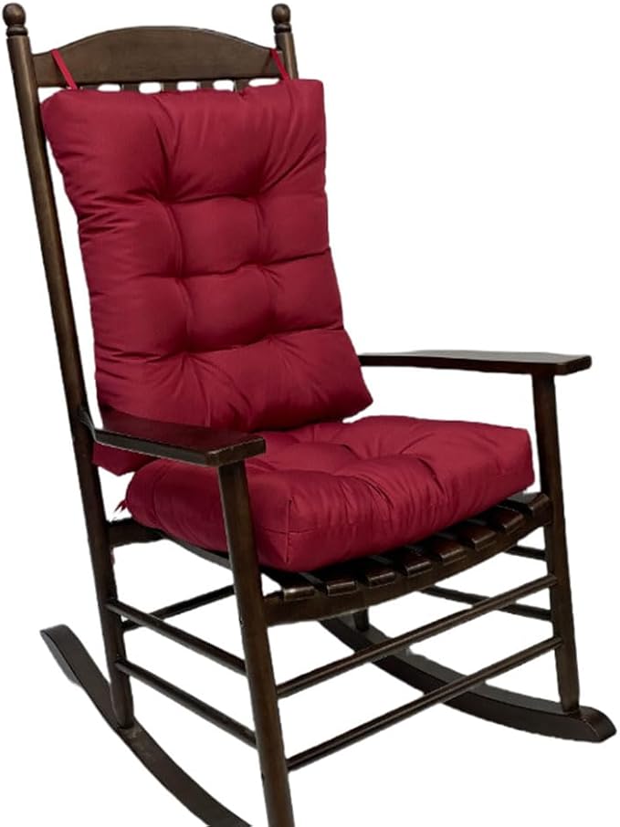 Rocking Chair Cushion Pad, 2 Pieces Indoor/Outdoor Rocking Soft Thickened Patio Chaise Lounger Cushion Overstuffed Patio Chair Cushion (Wine Red)