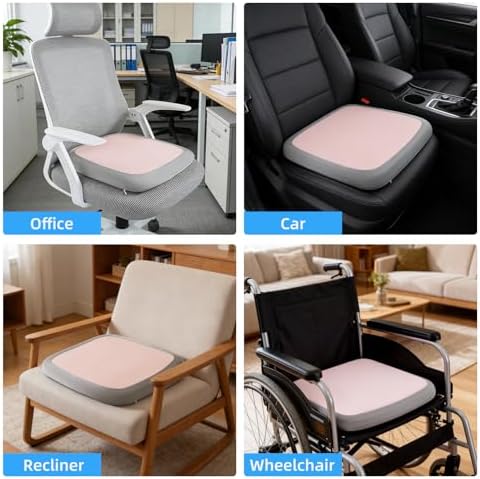 SheRest Office Chair Cushion with Straps, Memory Foam Seat Cushion with Removable Cover, Suitable for Office Chairs, Car Seats, and Airplane Seats, Pink, X-Large