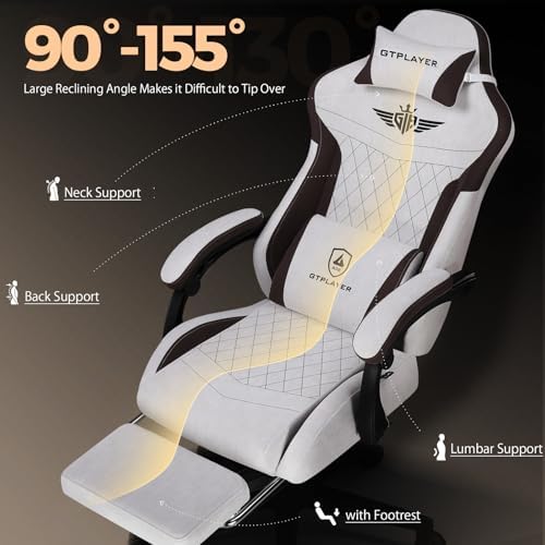 GTPLAYER Gaming Chair with Footrest, Big and Tall Game Chair High Back Computer Office Chair with Lumbar Support for Adults, Ergonomic Swivel Games Chair with Cushion Gaming, Fabric Brown