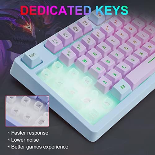 HUO JI Wired Gaming Keyboard with Rainbow LED Backlit, Purple Blue