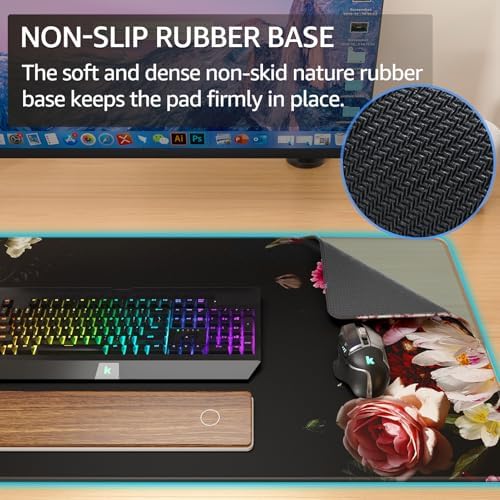 KTRIO Large Gaming Mouse Pad, Desk Mat, 31.5 x 15.7 in Peony Flower, XXL