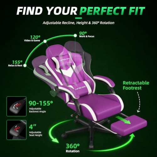 Gaming Chair Ergonomic Gamer Computer Office Chair,Footrest Lumbar Support