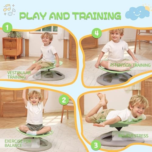BABAMU Spinning Chair for Autistic Kids, Sensory Swivel Chair, 220LBS Weight Capacity, Autism Sensory Products, Autism Toys, Sensory Toy (Green, Handle)