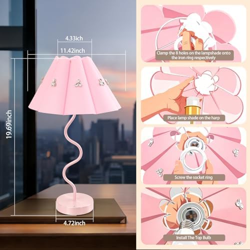 Cordless Rechargeable LED Table Lamp, Portable Desk lamp Battery, 3 Color Stepless Dimming with Memory Function, Suitable for Outdoor, Dinner, Patio & Restaurant. (Pink with Diamonds)